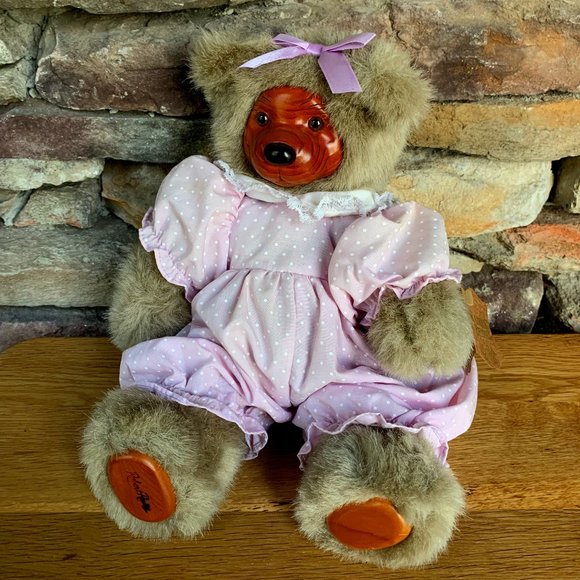 Robert Raikes Toys Vtg Robert Raikes Bear Cookie Tan Fur Wood 989